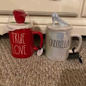 Rae Dunn Disney mugs with toppers